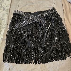 Black Fringe Skirt with Rhinestone Accents